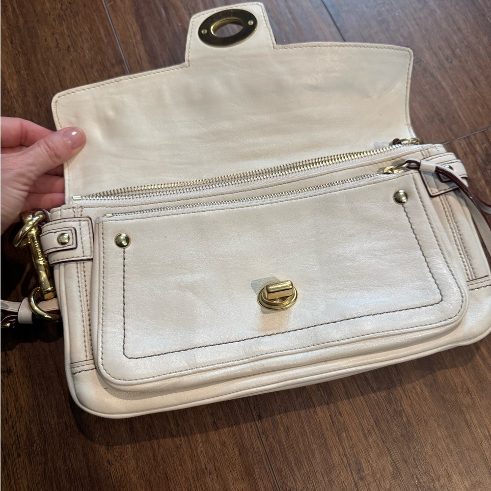 Coach Beige Leather Wristlet with Gold Hardware - Picture 3 of 6